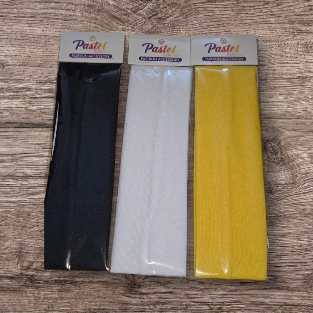 Pastels Elastic Headbands Pack - Black, White & Yellow